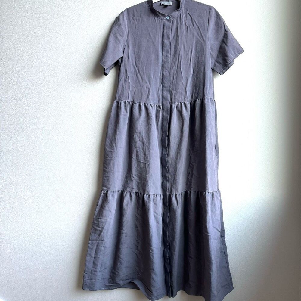 COS Button Front Gray Short Sleeve Cottagecore Tier Feminine Dress Small 36